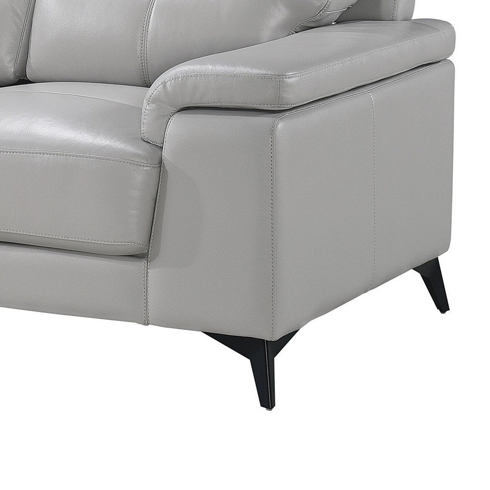 Mica 89 Inch Sofa Light Gray Top Grain and Faux Leather Black Metal Legs By Casagear Home BM316773