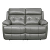 Logan 62 Inch Dual Manual Recliner Loveseat Light Gray Leather Solid Wood By Casagear Home BM316776