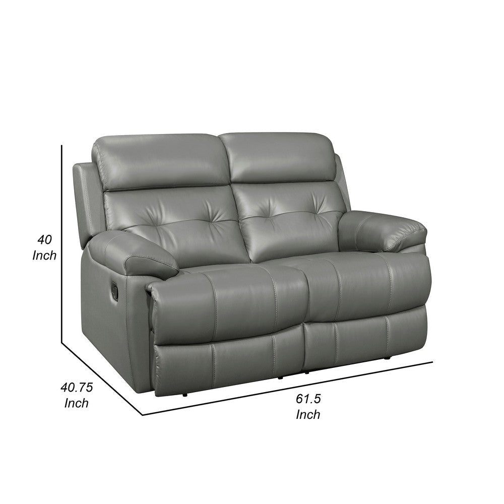 Logan 62 Inch Dual Manual Recliner Loveseat Light Gray Leather Solid Wood By Casagear Home BM316776