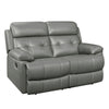 Logan 62 Inch Dual Manual Recliner Loveseat, Light Gray Leather, Solid Wood By Casagear Home