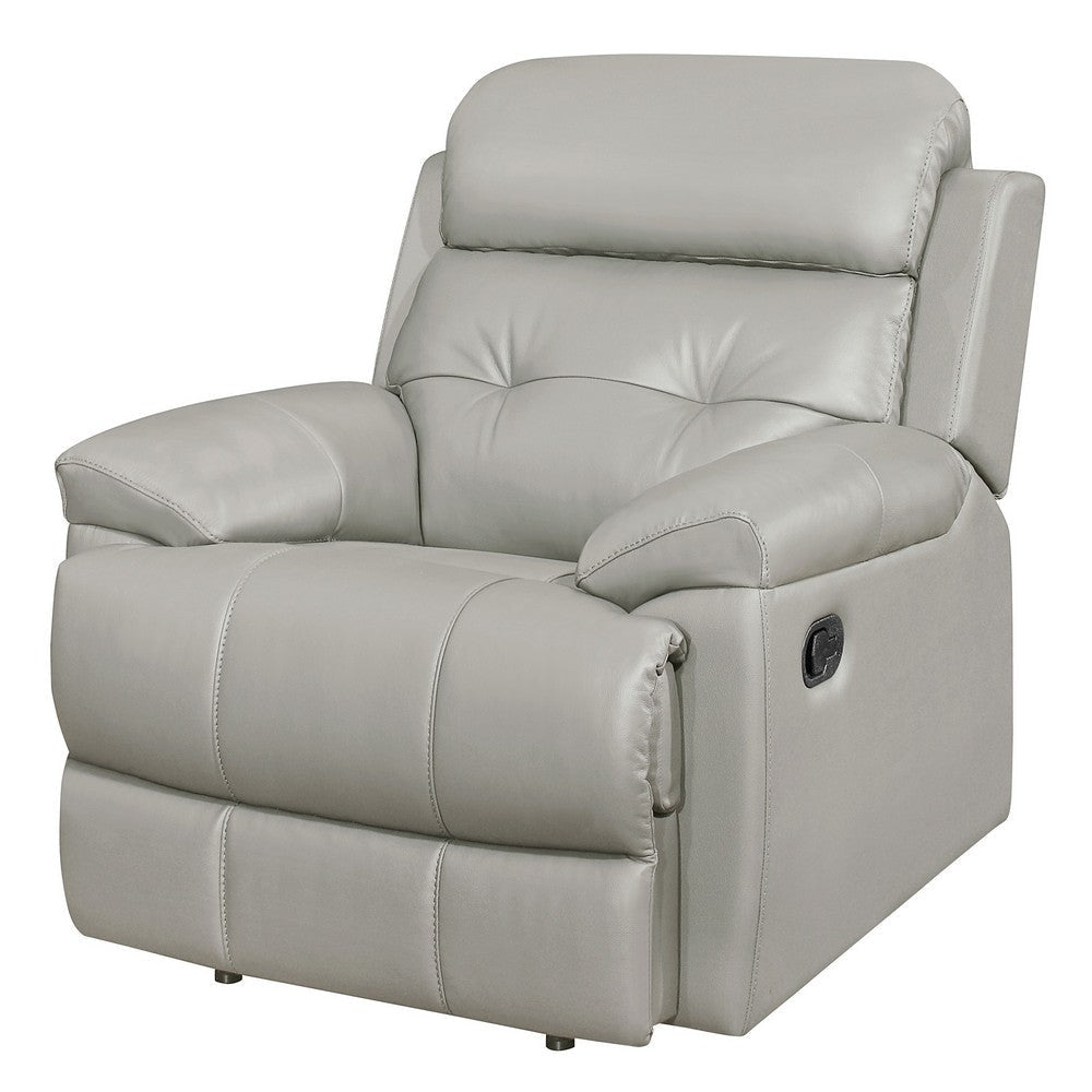 Logan 41 Inch Manual Recliner Chair Silver Gray Top Grain and Faux Leather By Casagear Home BM316777