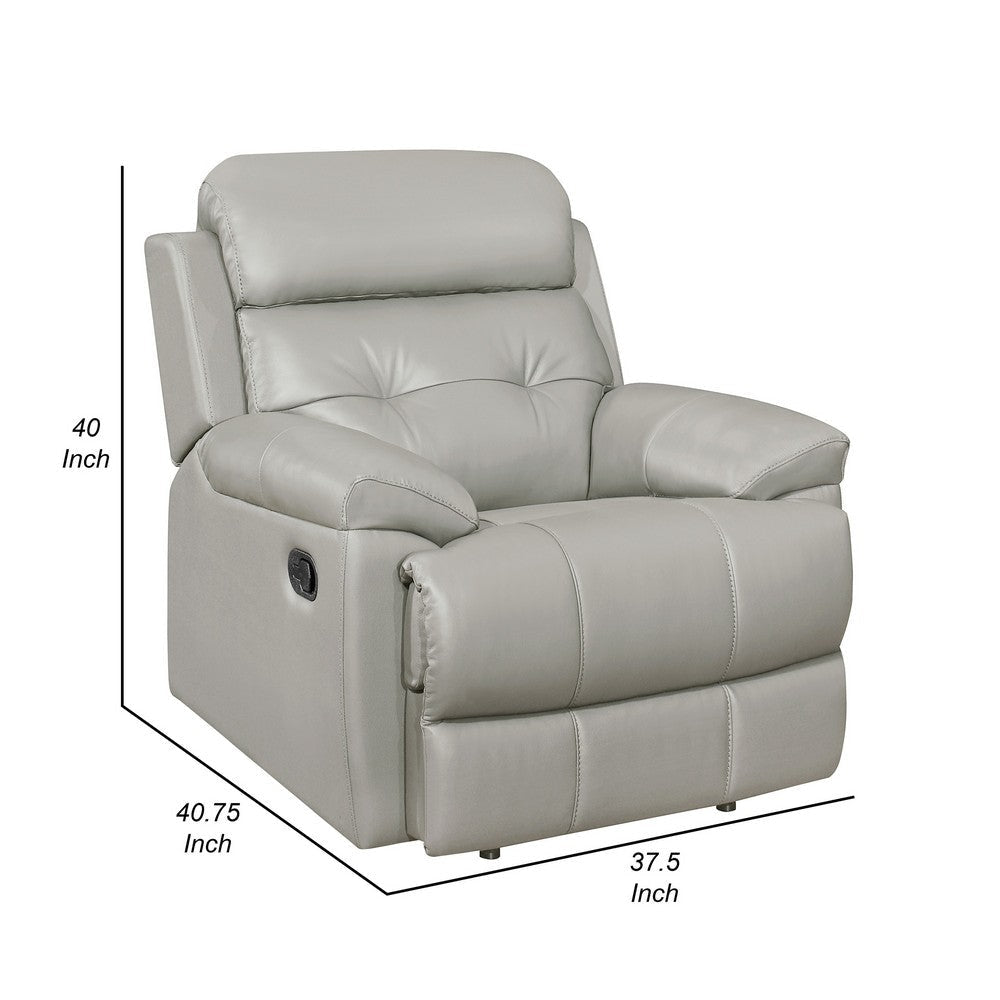 Logan 41 Inch Manual Recliner Chair Silver Gray Top Grain and Faux Leather By Casagear Home BM316777