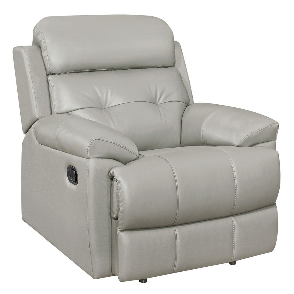 Logan 41 Inch Manual Recliner Chair, Silver Gray Top Grain and Faux Leather By Casagear Home