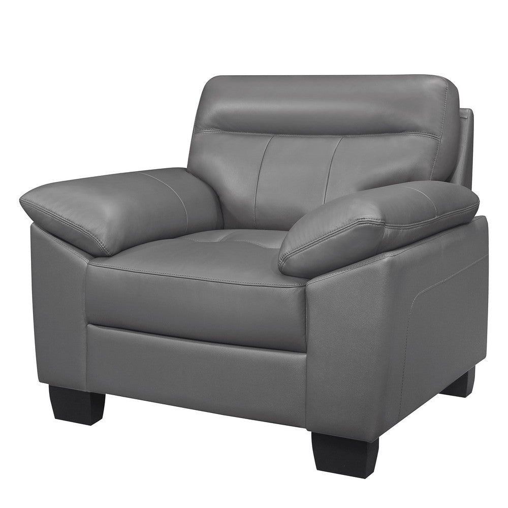 Danny 36 Inch Accent Chair Dark Gray Top Grain and Faux Leather Wood By Casagear Home BM316778