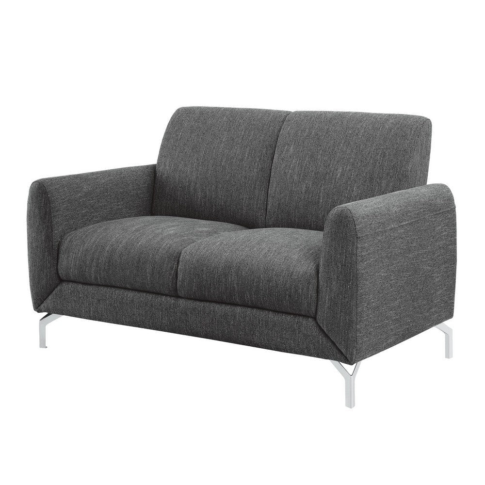 Veny 56 Inch Loveseat Dark Gray Polyester Foam Cushions Metal Legs By Casagear Home BM316789