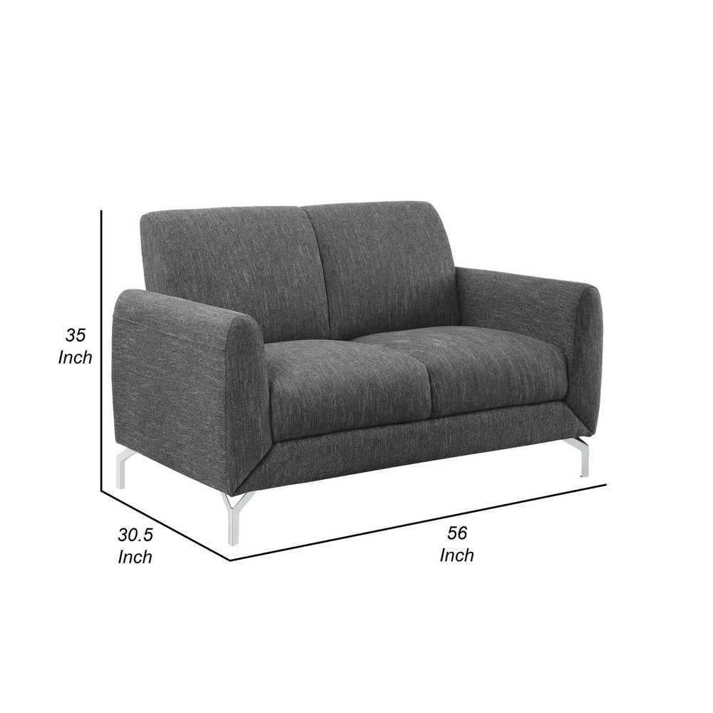 Veny 56 Inch Loveseat Dark Gray Polyester Foam Cushions Metal Legs By Casagear Home BM316789