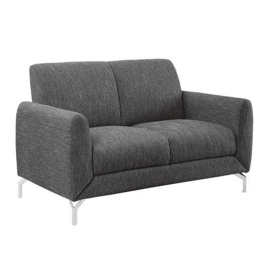 Veny 56 Inch Loveseat, Dark Gray Polyester, Foam Cushions, Metal Legs By Casagear Home