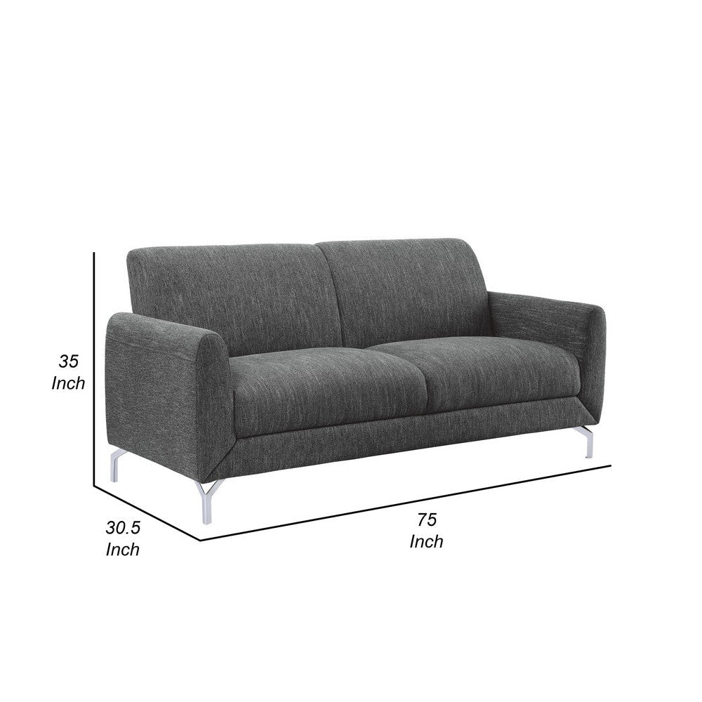 Veny 75 Inch Sofa Dark Gray Polyester Foam Cushions Metal Legs By Casagear Home BM316790