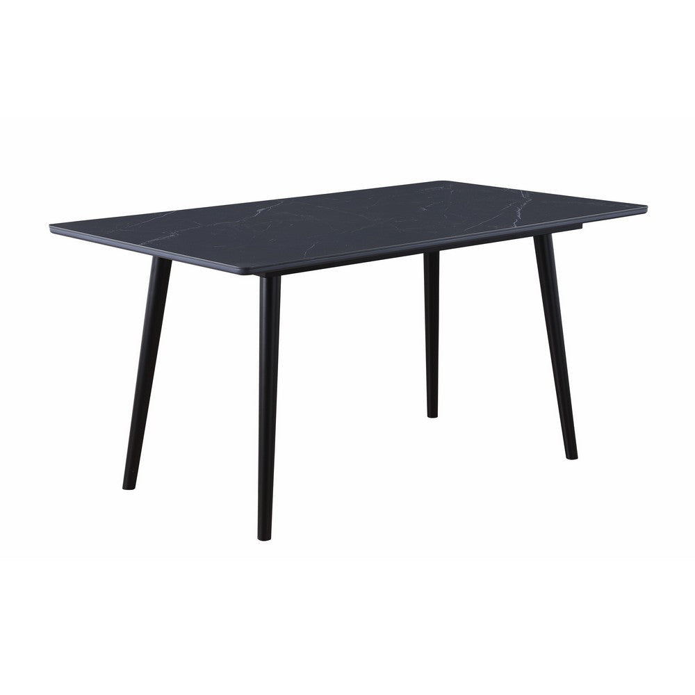 Aikya 60 Inch Dining Table Black Sintered Stone Tapered Metal Legs By Casagear Home BM316791