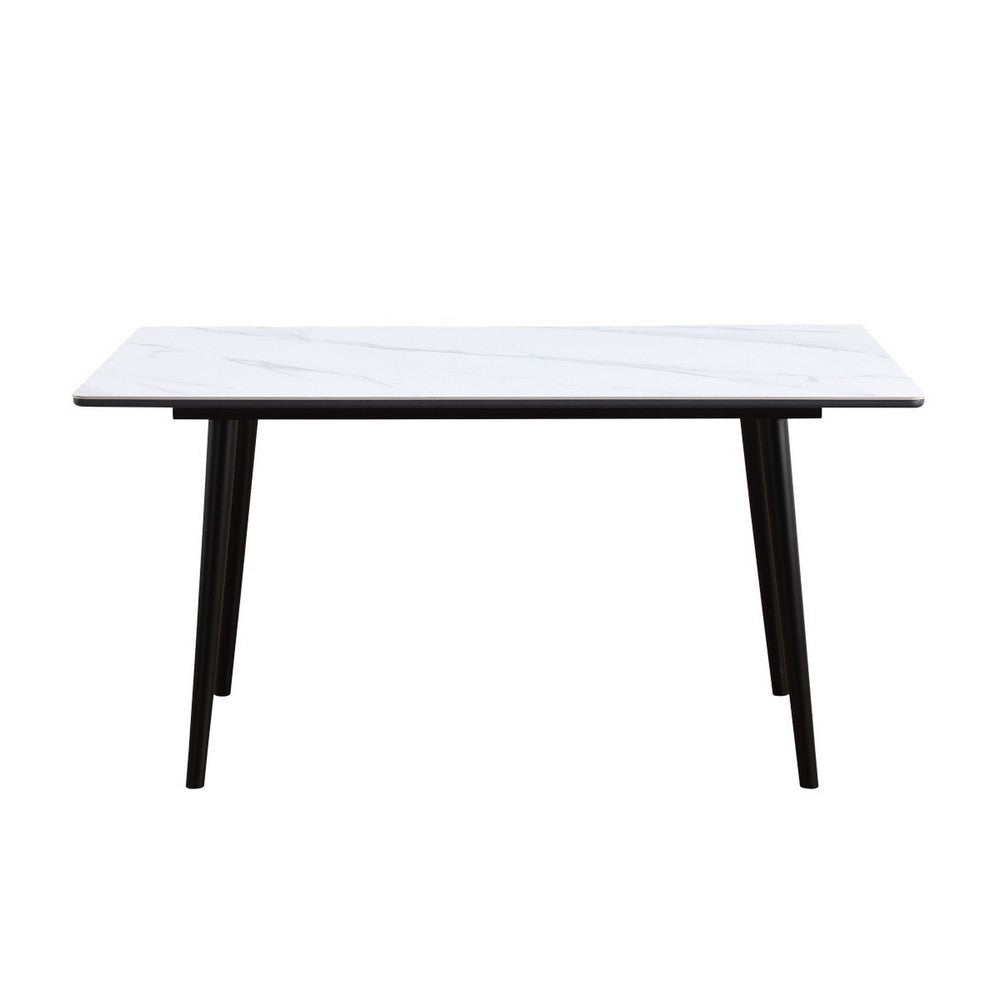 Aikya 60 Inch Dining Table White Sintered Stone Tapered Metal Legs By Casagear Home BM316792