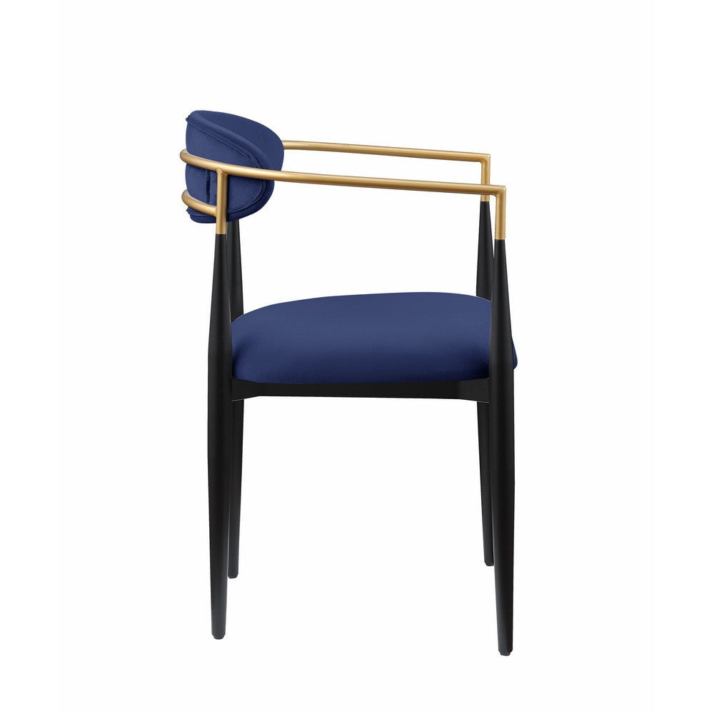 Kenny 21 Inch Dining Chair Blue Fabric Foam Padding Gold and Black Metal By Casagear Home BM316793