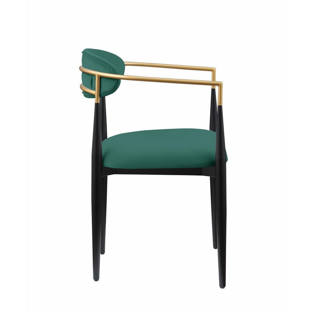 Kenny 21 Inch Dining Chair Green Fabric Foam Padded Gold and Black Metal By Casagear Home BM316795