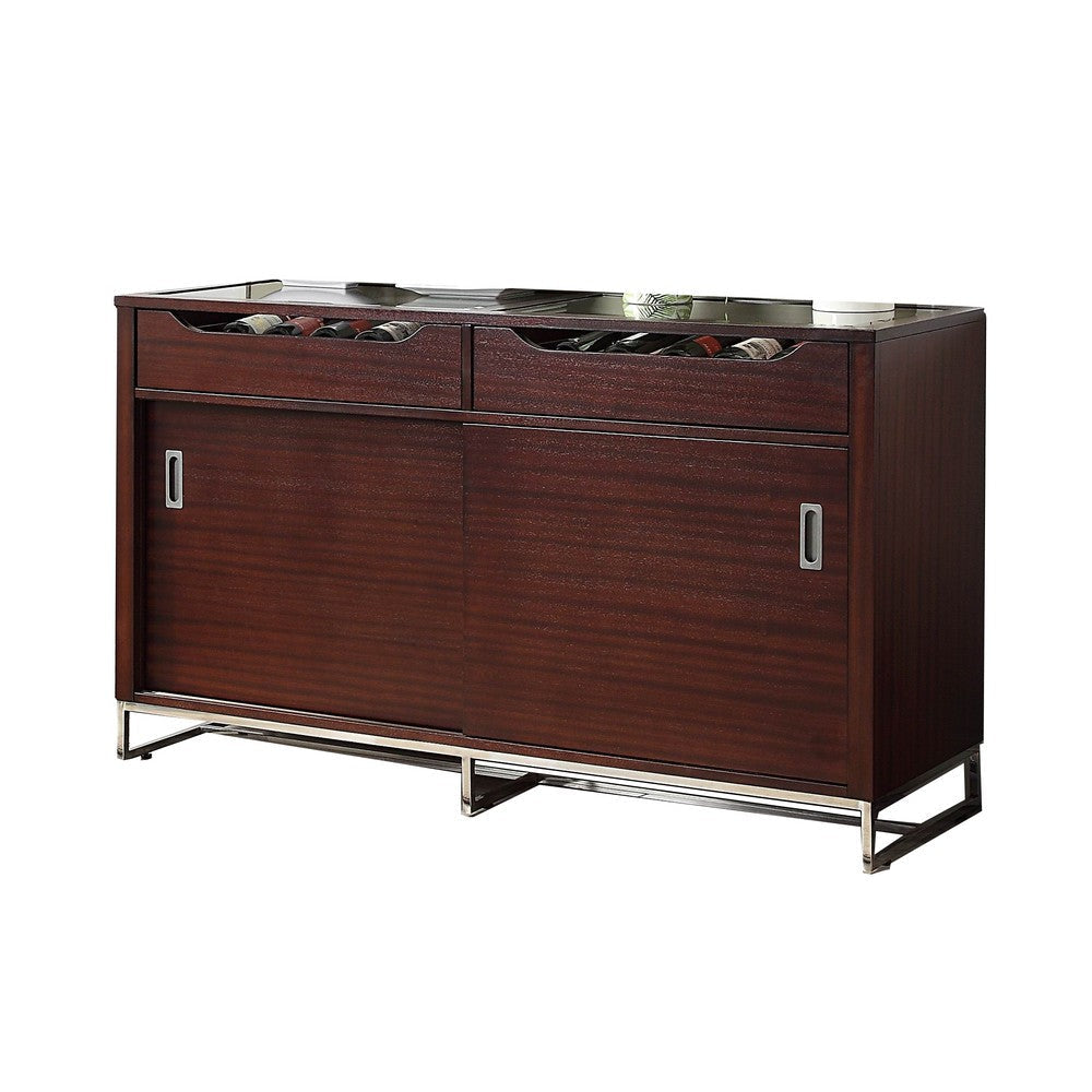 Rene 54 Inch Sideboard Buffet 2 Drawers 2 Cabinets Sliding Doors Brown By Casagear Home BM316800