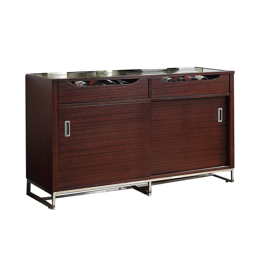 Rene 54 Inch Sideboard Buffet, 2 Drawers, 2 Cabinets, Sliding Doors, Brown By Casagear Home