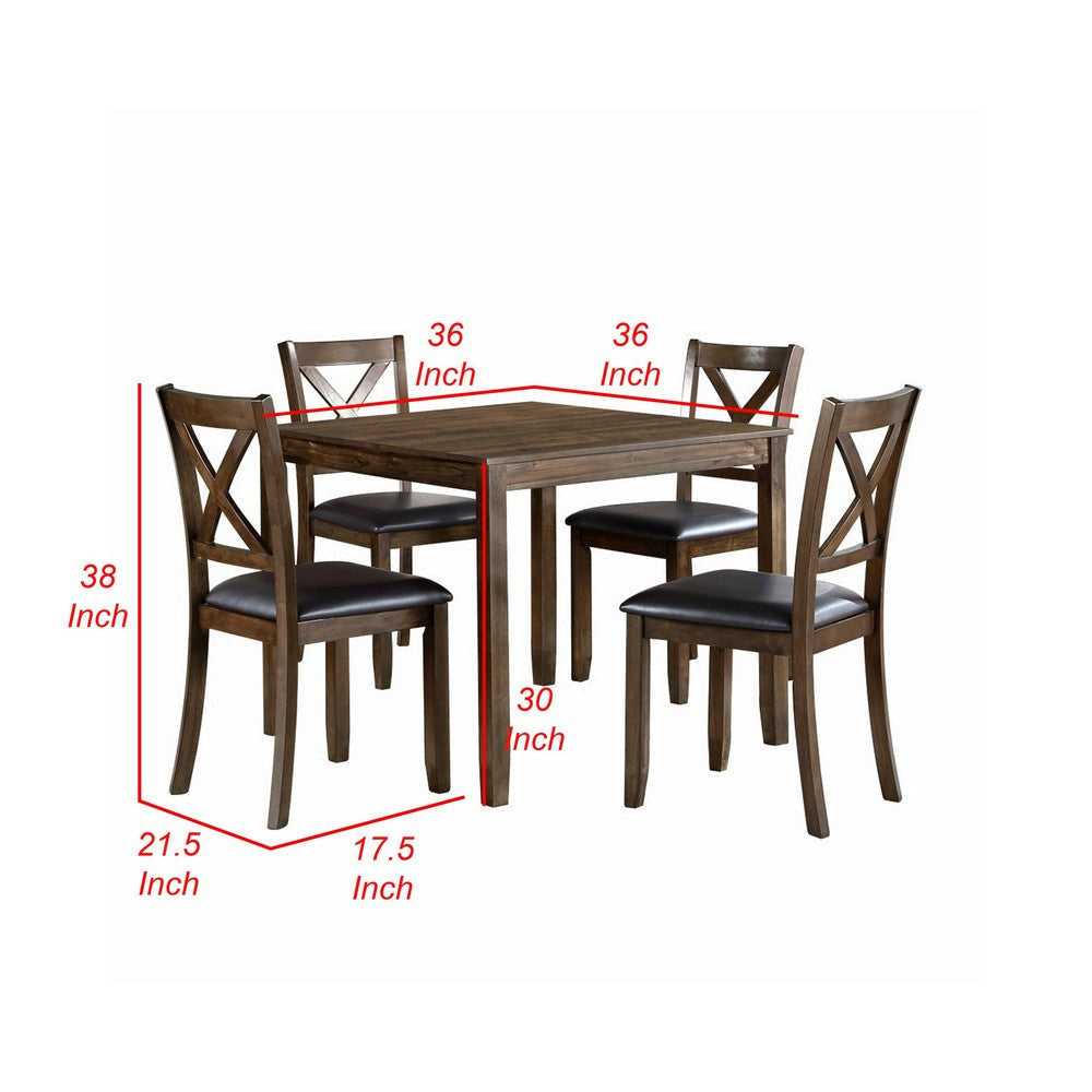 Gimi 5pc Dining Set Square Table 4 Chairs Faux Leather Seats Brown Wood By Casagear Home BM316801