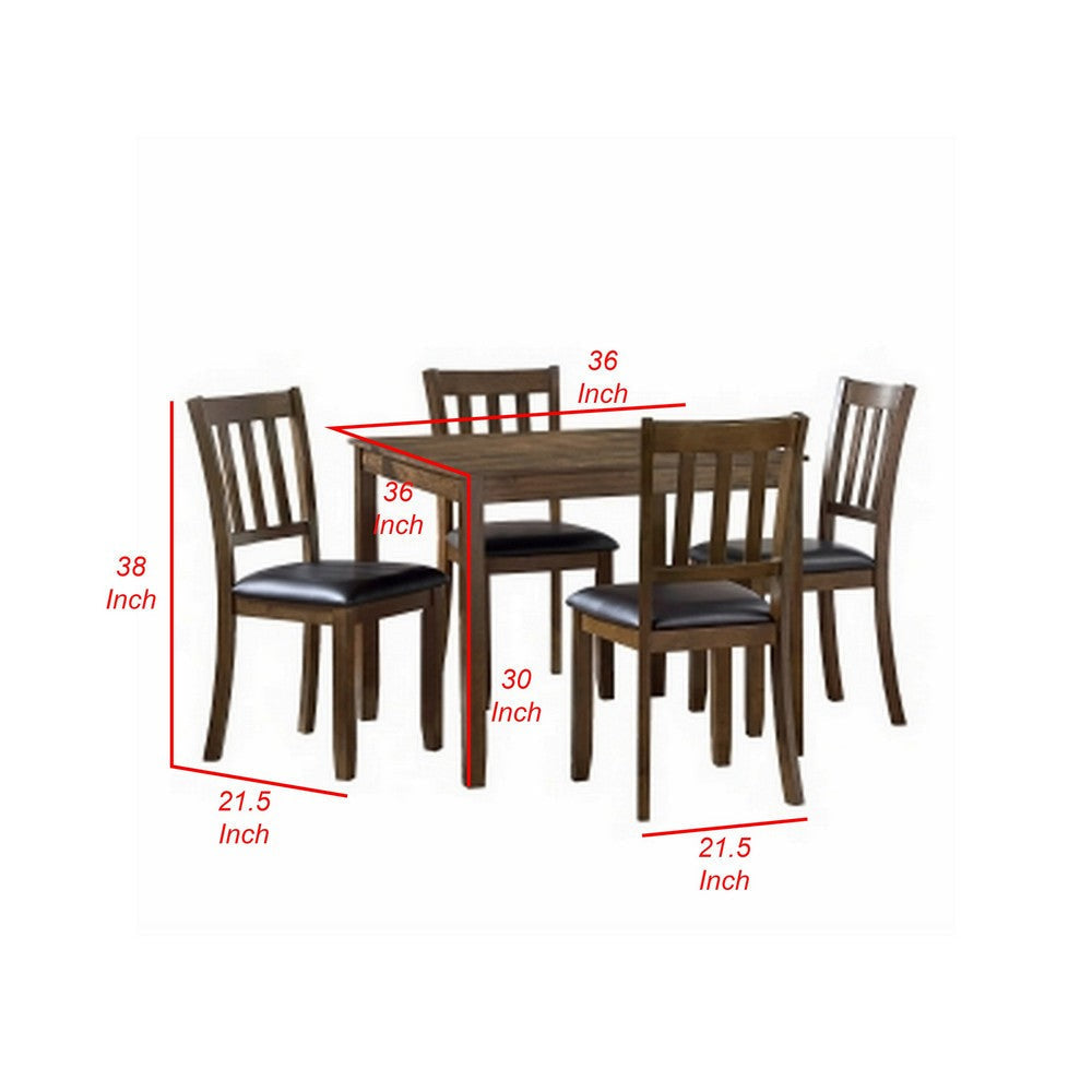 Austin 5pc Dining Set Square Table 4 Chairs Faux Leather Brown Wood By Casagear Home BM316802