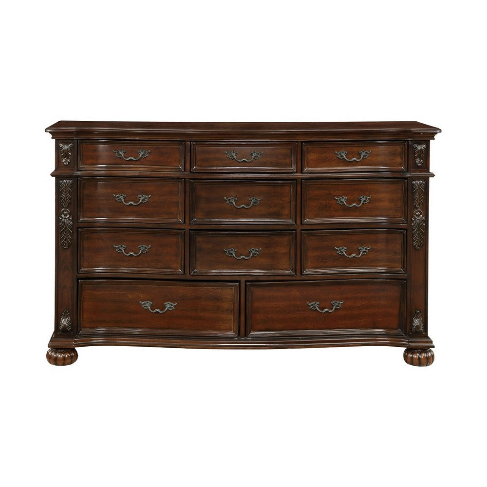 Nami 66 Inch Dresser 11 Dovetail Drawers Metal Handles Cherry Brown Wood By Casagear Home BM316803