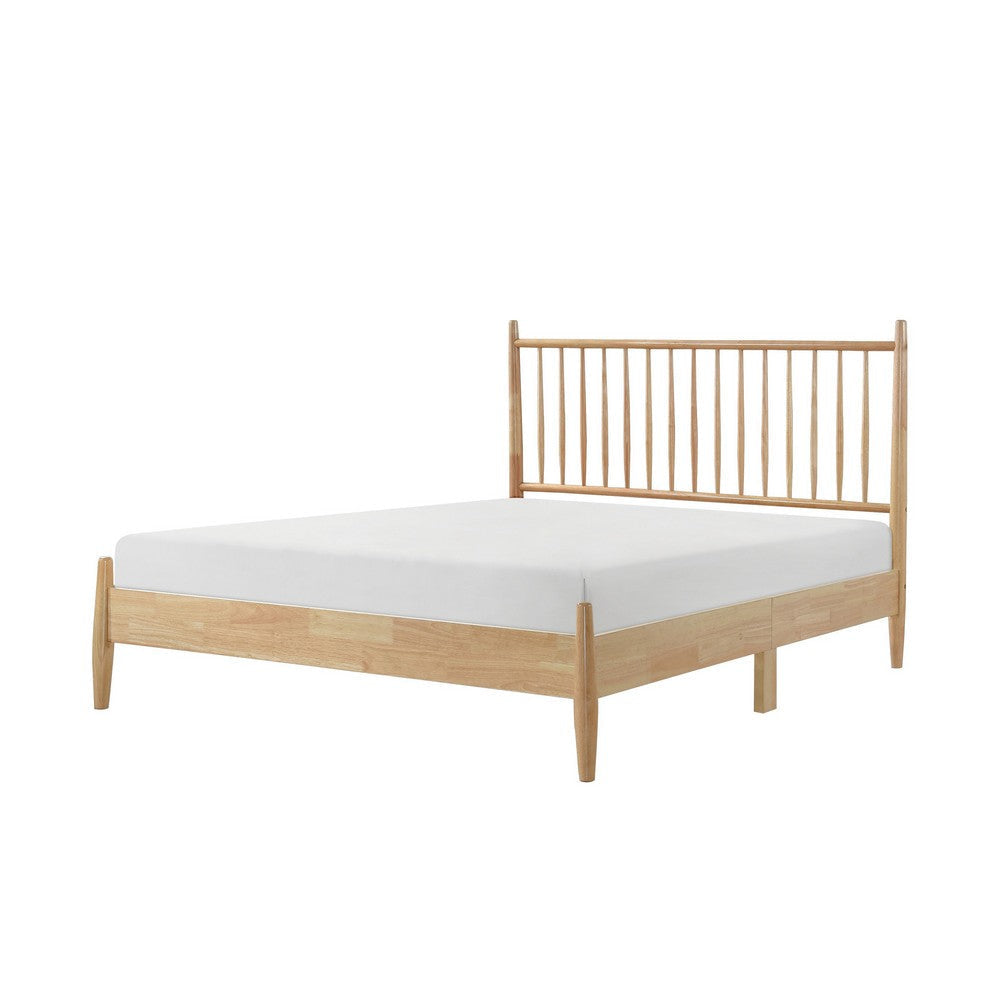 Lika Full Platform Bed Vertical Slatted Headboard Natural Brown Wood By Casagear Home BM316804