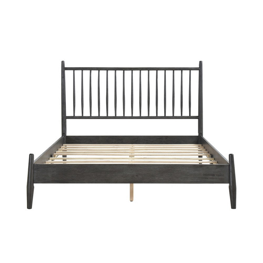 Lika Full Platform Bed Vertical Slatted Headboard Charcoal Gray Wood By Casagear Home BM316805