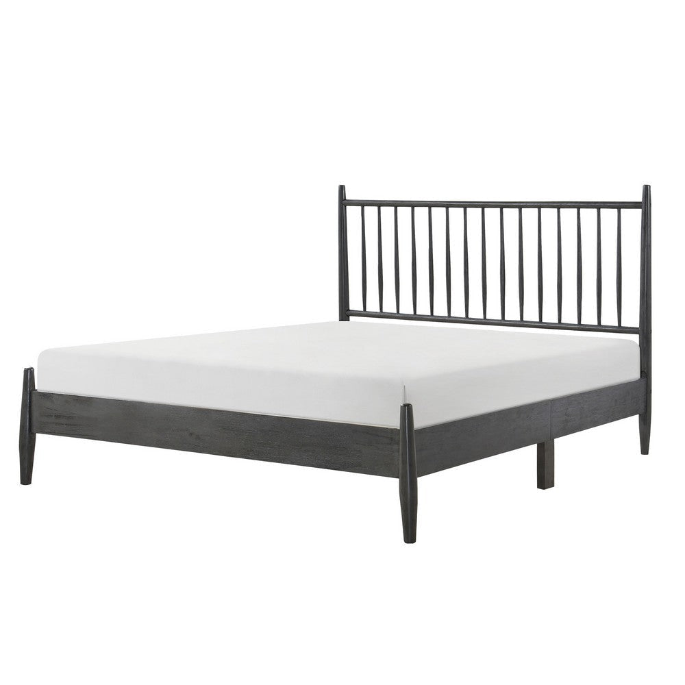 Lika Full Platform Bed Vertical Slatted Headboard Charcoal Gray Wood By Casagear Home BM316805