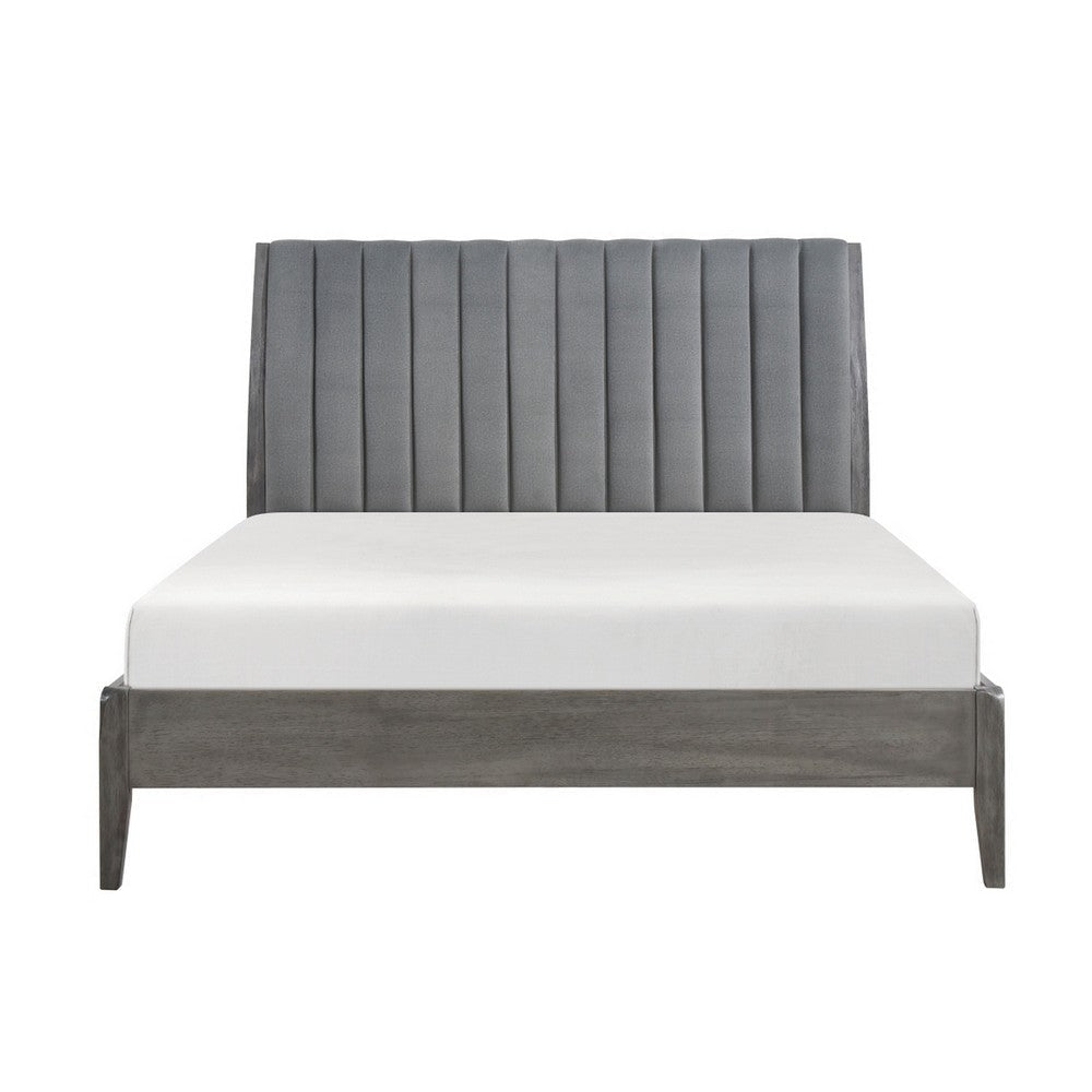 Ryla King Size Platform Bed Gray Tufted Velvet Upholstered Panel Headboard By Casagear Home BM316807