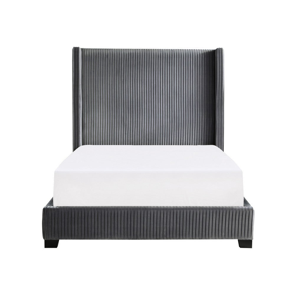 Leny Full Size Bed Dark Gray Velvet Upholstery Tall Shelter Headboard By Casagear Home BM316820