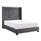 Leny Full Size Bed, Dark Gray Velvet Upholstery, Tall Shelter Headboard By Casagear Home