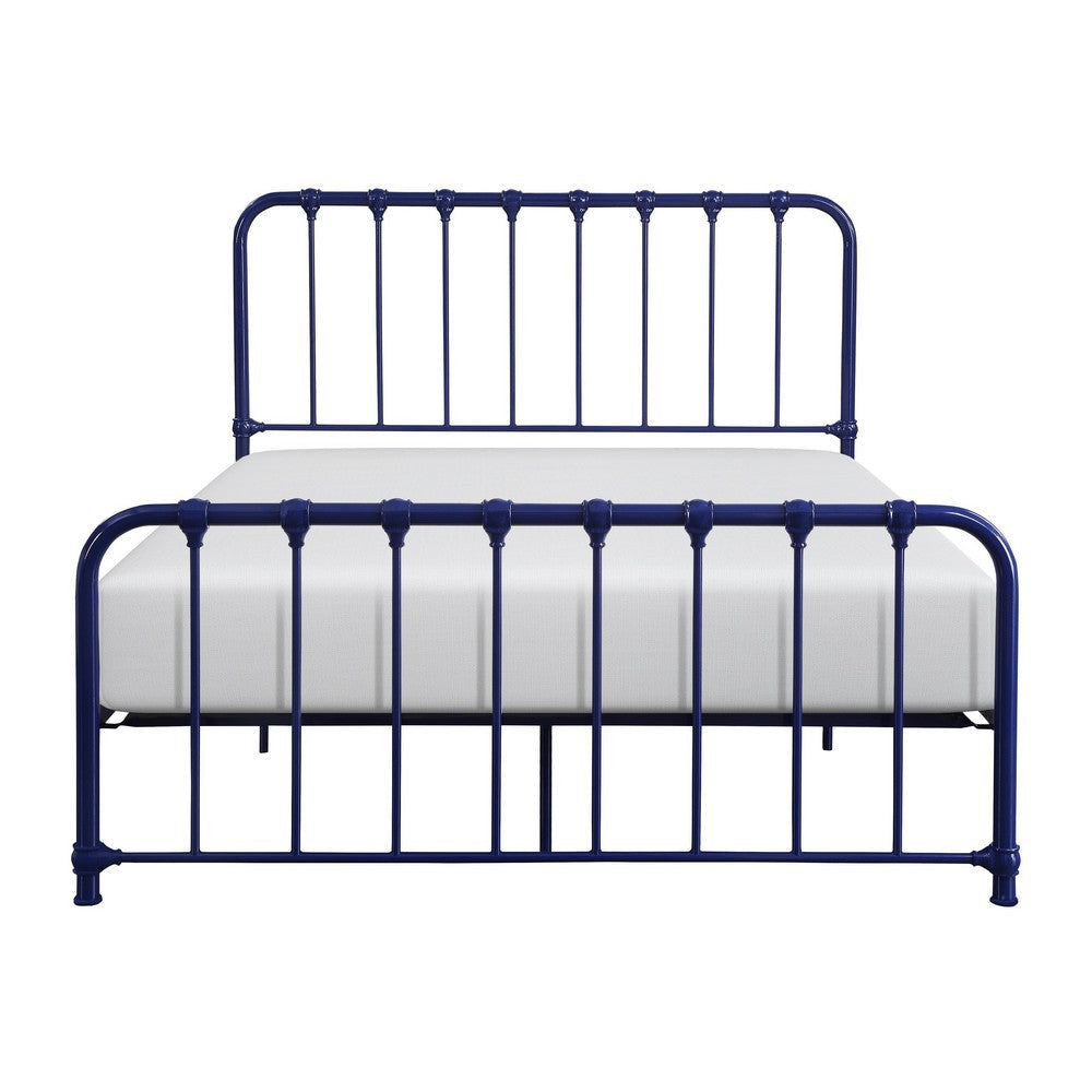 Ethan Full Size Metal Bed Blue Spindle Design Heavy Duty Slat Support By Casagear Home BM316823