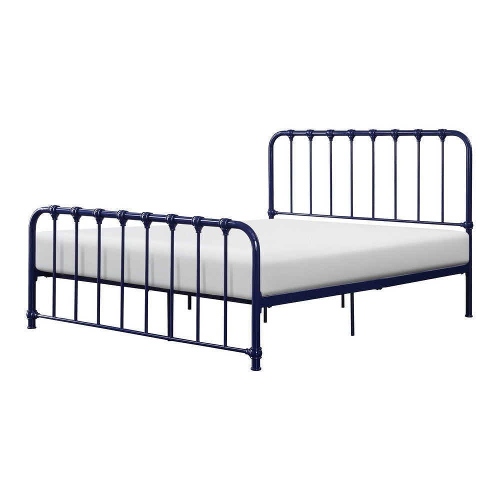 Ethan Full Size Metal Bed Blue Spindle Design Heavy Duty Slat Support By Casagear Home BM316823