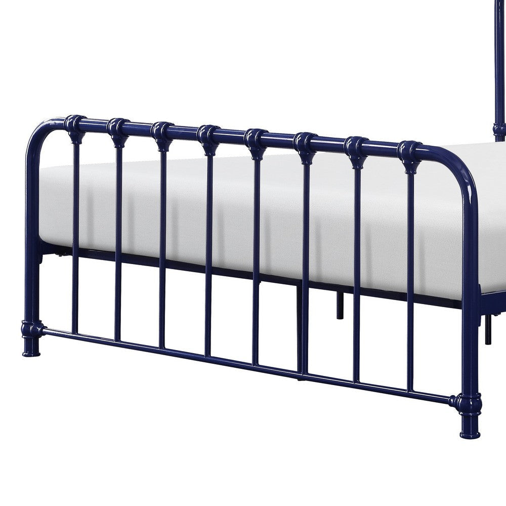 Ethan Twin Size Metal Bed Blue Spindle Design Heavy Duty Slat Support By Casagear Home BM316824