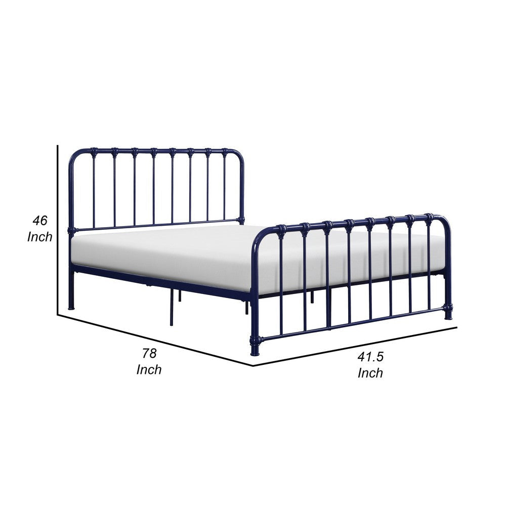 Ethan Twin Size Metal Bed Blue Spindle Design Heavy Duty Slat Support By Casagear Home BM316824