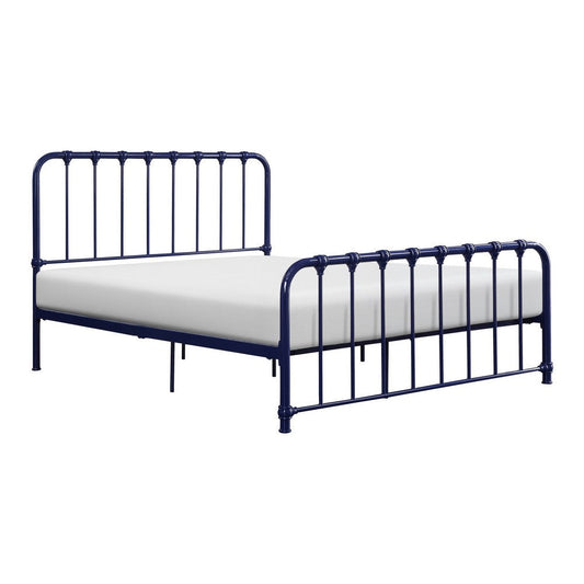 Ethan Twin Size Metal Bed, Blue Spindle Design, Heavy Duty Slat Support By Casagear Home