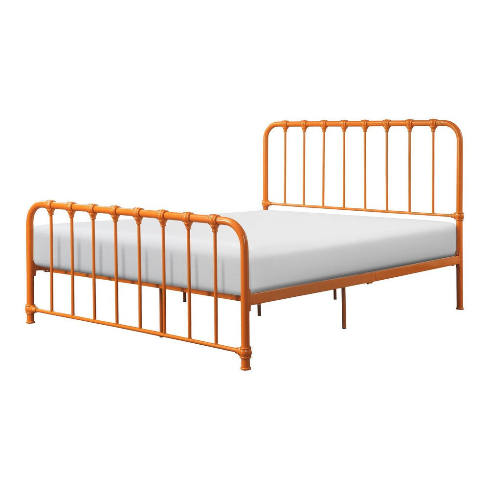 Ethan Full Size Metal Bed Orange Spindle Design Heavy Duty Slat Support By Casagear Home BM316827