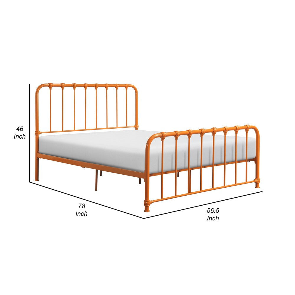 Ethan Full Size Metal Bed Orange Spindle Design Heavy Duty Slat Support By Casagear Home BM316827