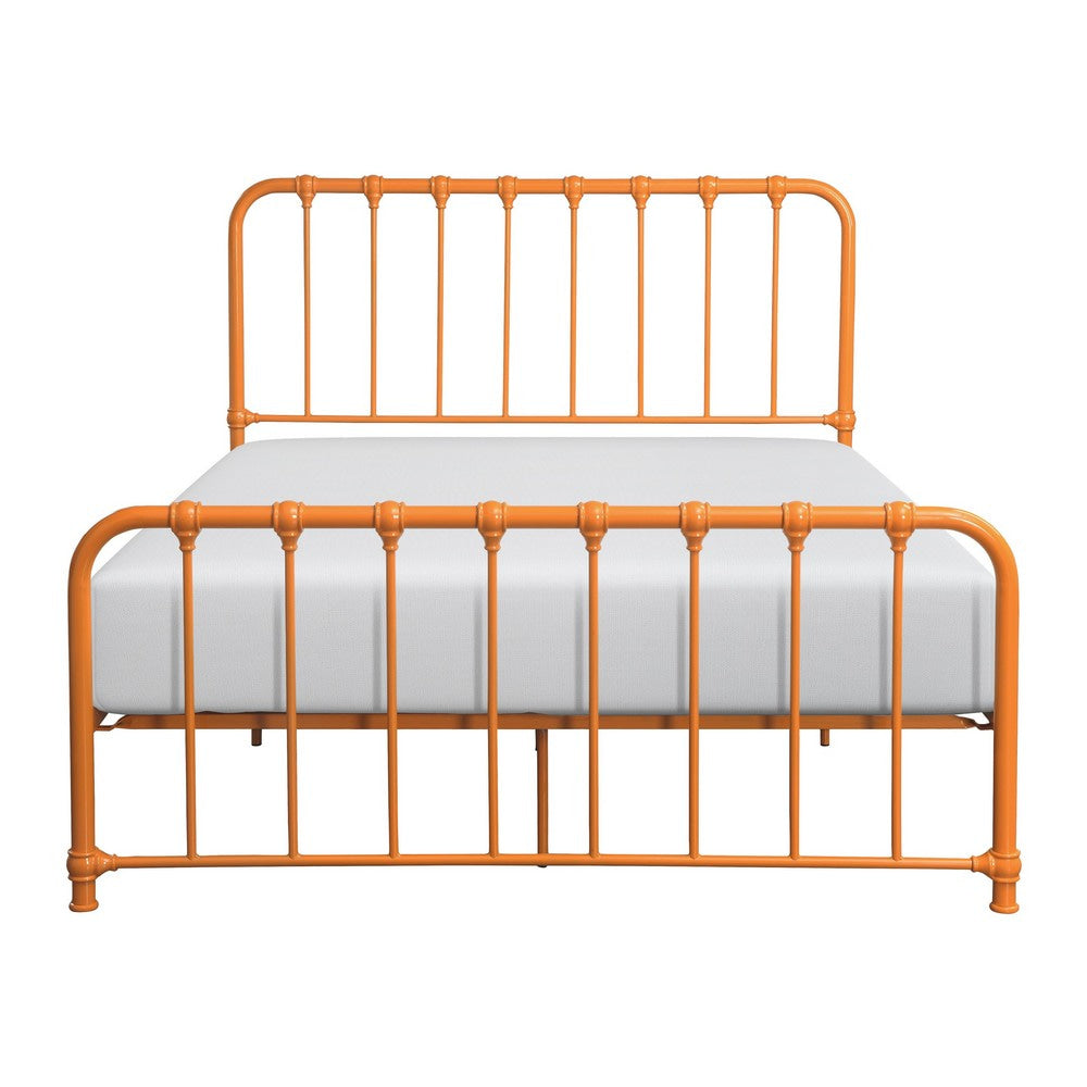 Ethan Twin Size Metal Bed Orange Spindle Design Heavy Duty Slat Support By Casagear Home BM316828