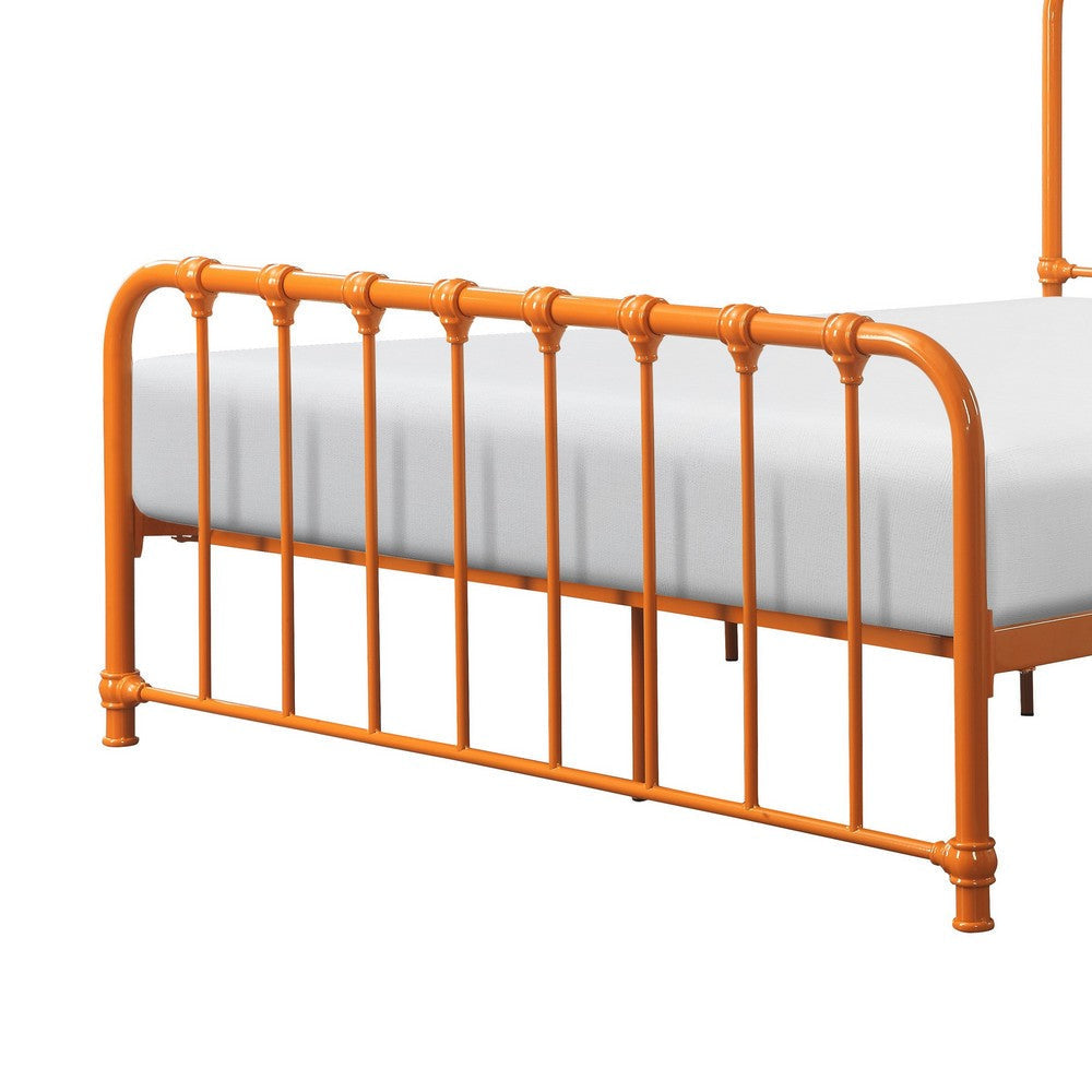 Ethan Twin Size Metal Bed Orange Spindle Design Heavy Duty Slat Support By Casagear Home BM316828