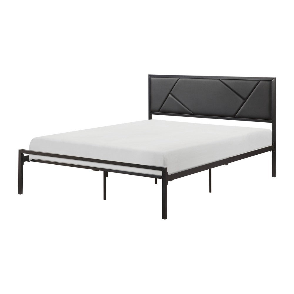 Nick Full Size Platform Bed Black Faux Leather Upholstered Headboard By Casagear Home BM316831