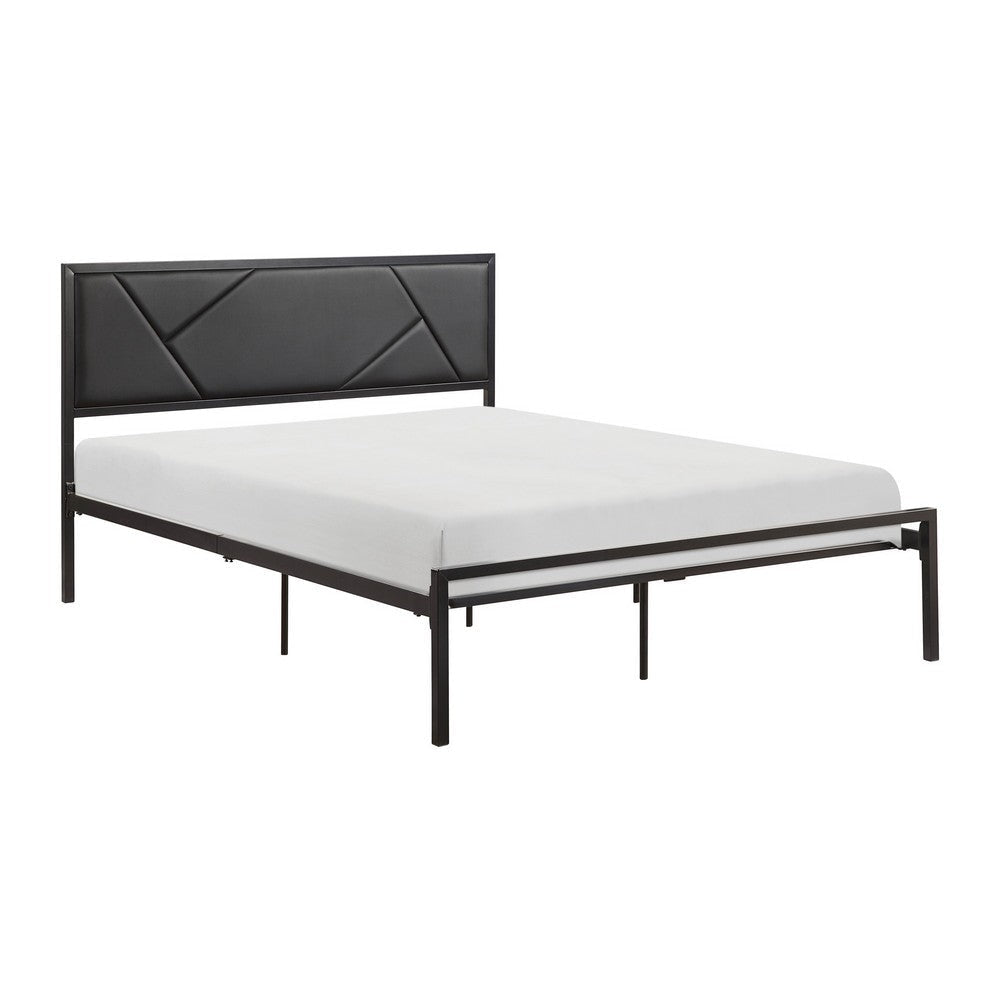 Nick Full Size Platform Bed, Black Faux Leather Upholstered Headboard By Casagear Home