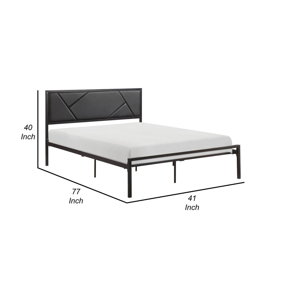 Nick Twin Size Platform Bed Black Faux Leather Upholstered Headboard By Casagear Home BM316832