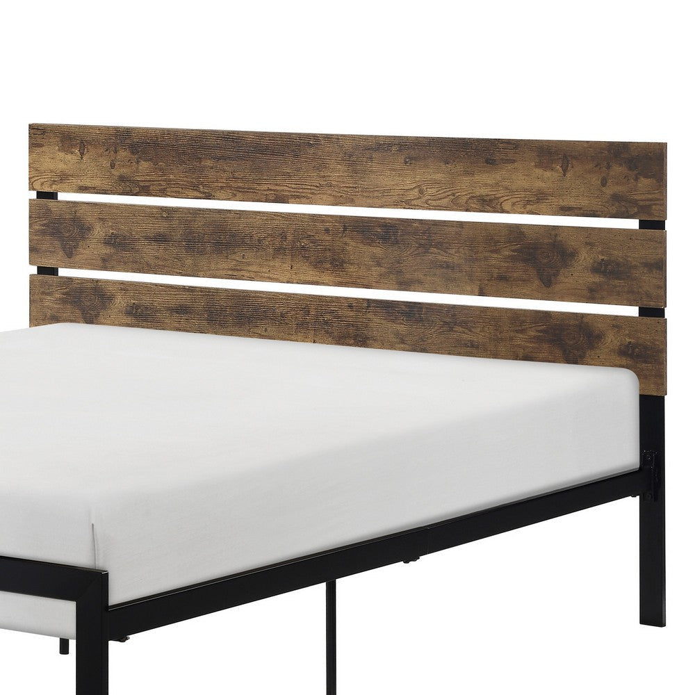 Mars Twin Platform Bed Brown Faux Wood Slat Headboard Black Metal Frame By Casagear Home BM316835