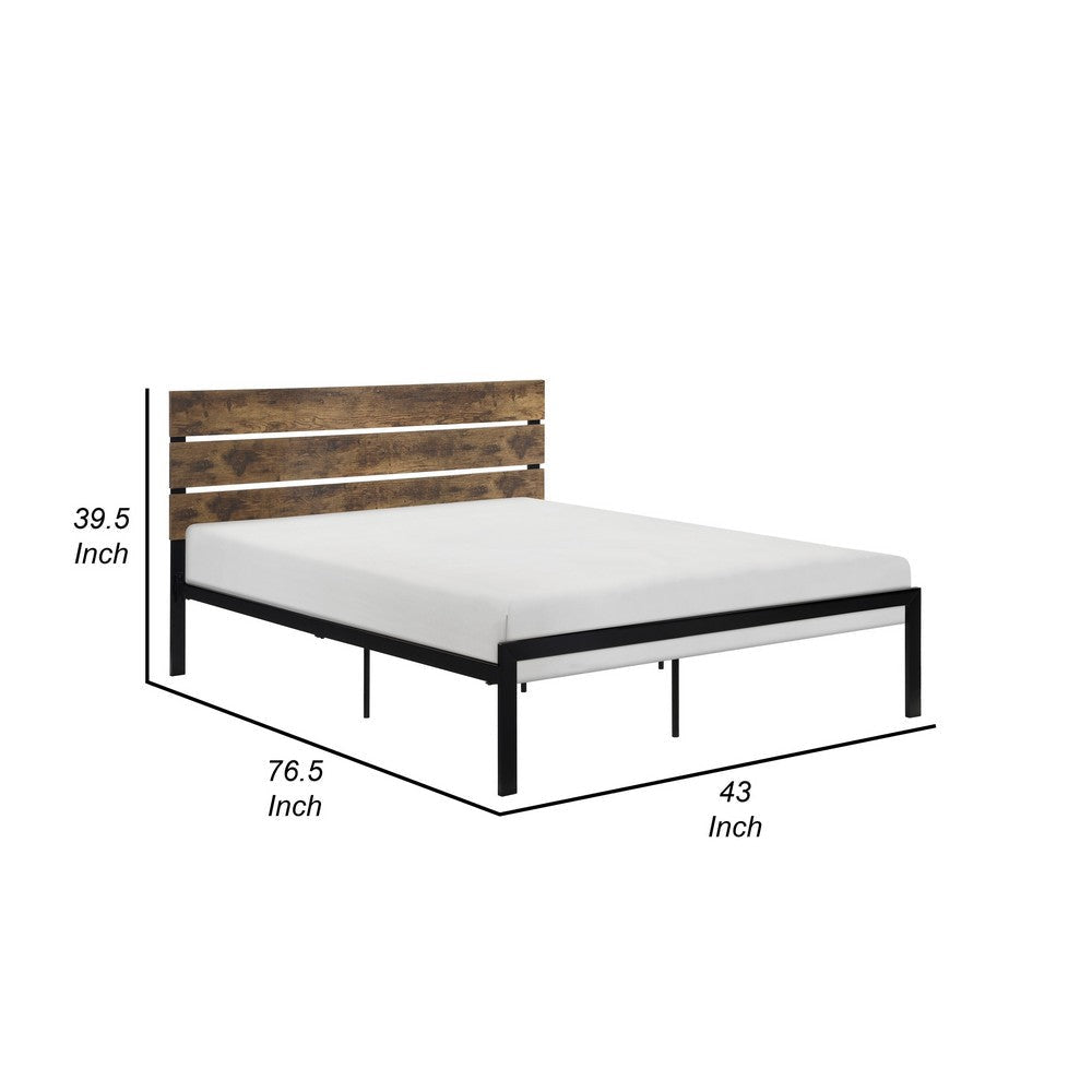 Mars Twin Platform Bed Brown Faux Wood Slat Headboard Black Metal Frame By Casagear Home BM316835