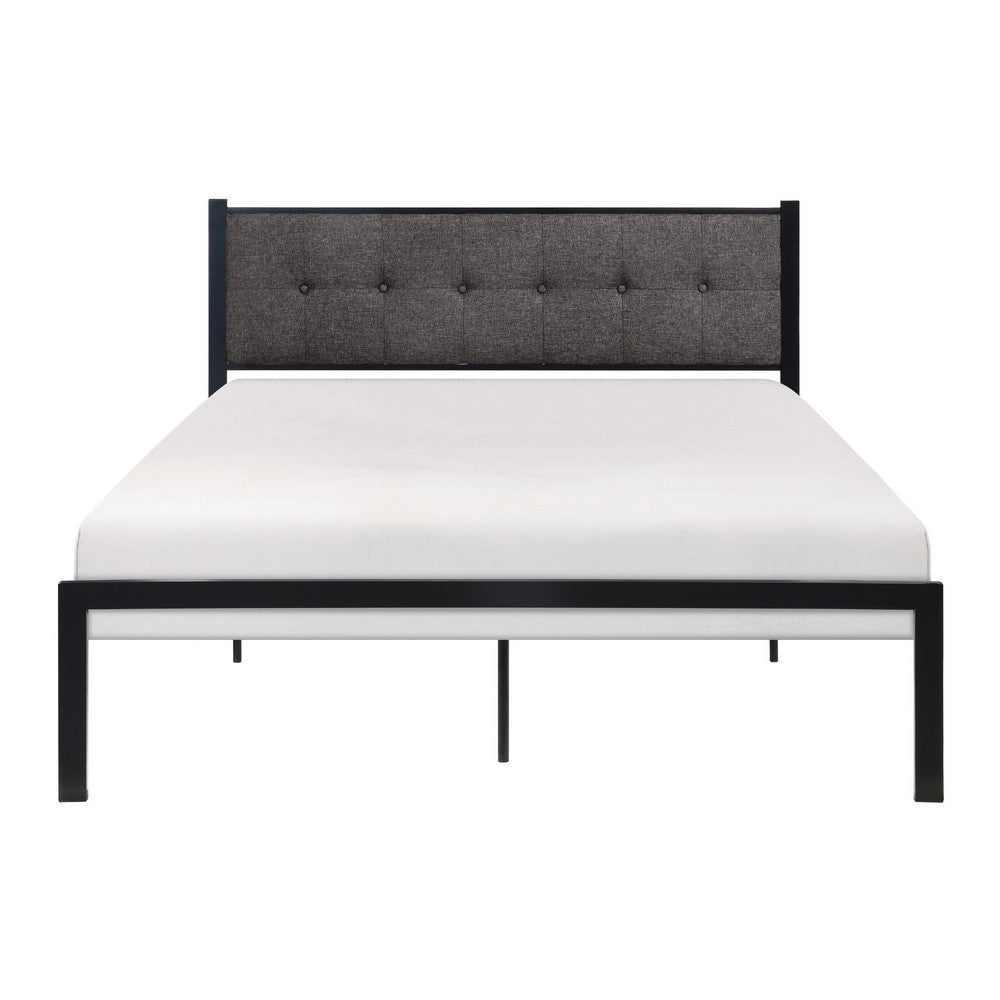 Sam Full Platform Bed Button Black Tufted Polyester Upholstery Metal Frame By Casagear Home BM316836