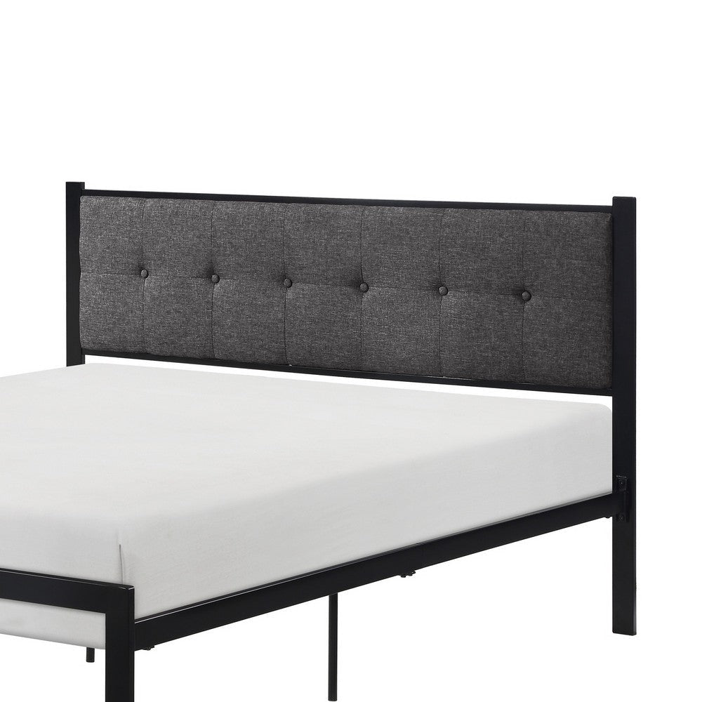 Sam Full Platform Bed Button Black Tufted Polyester Upholstery Metal Frame By Casagear Home BM316836