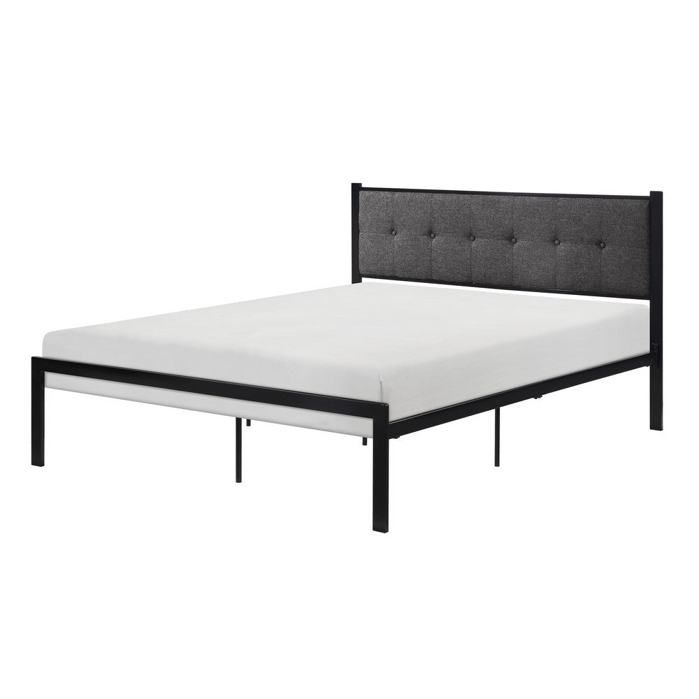 Sam Twin Platform Bed Button Black Tufted Polyester Upholstery Metal Frame By Casagear Home BM316837