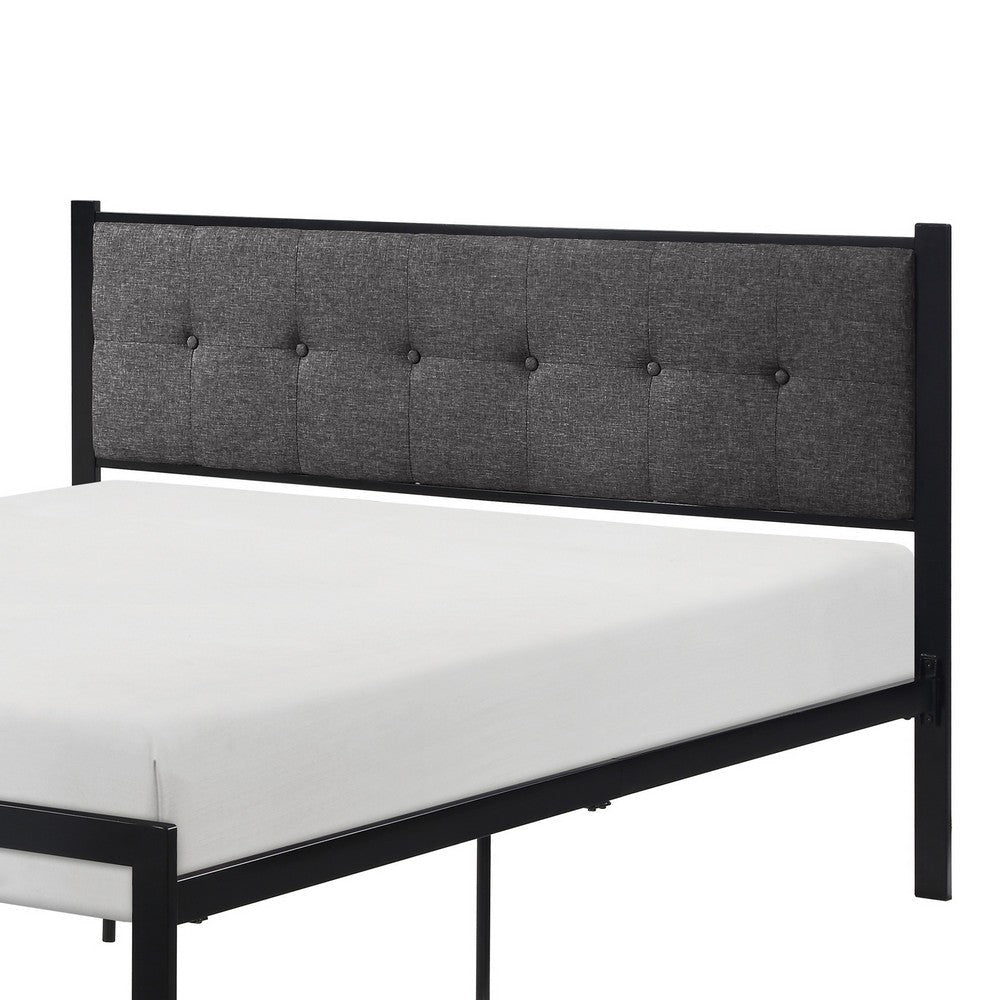 Sam Twin Platform Bed Button Black Tufted Polyester Upholstery Metal Frame By Casagear Home BM316837