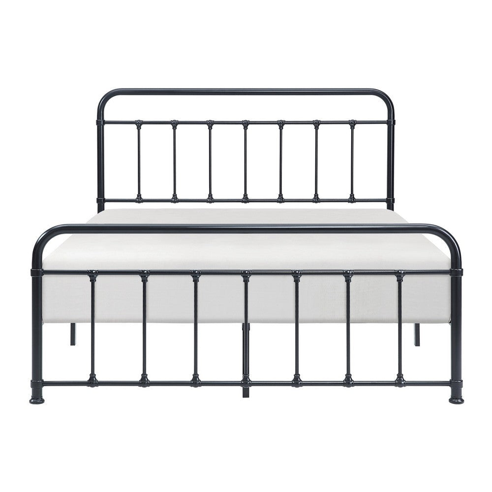 Ryan Full Size Metal Bed Platform Foundation Black Curved Spindle Frame By Casagear Home BM316838