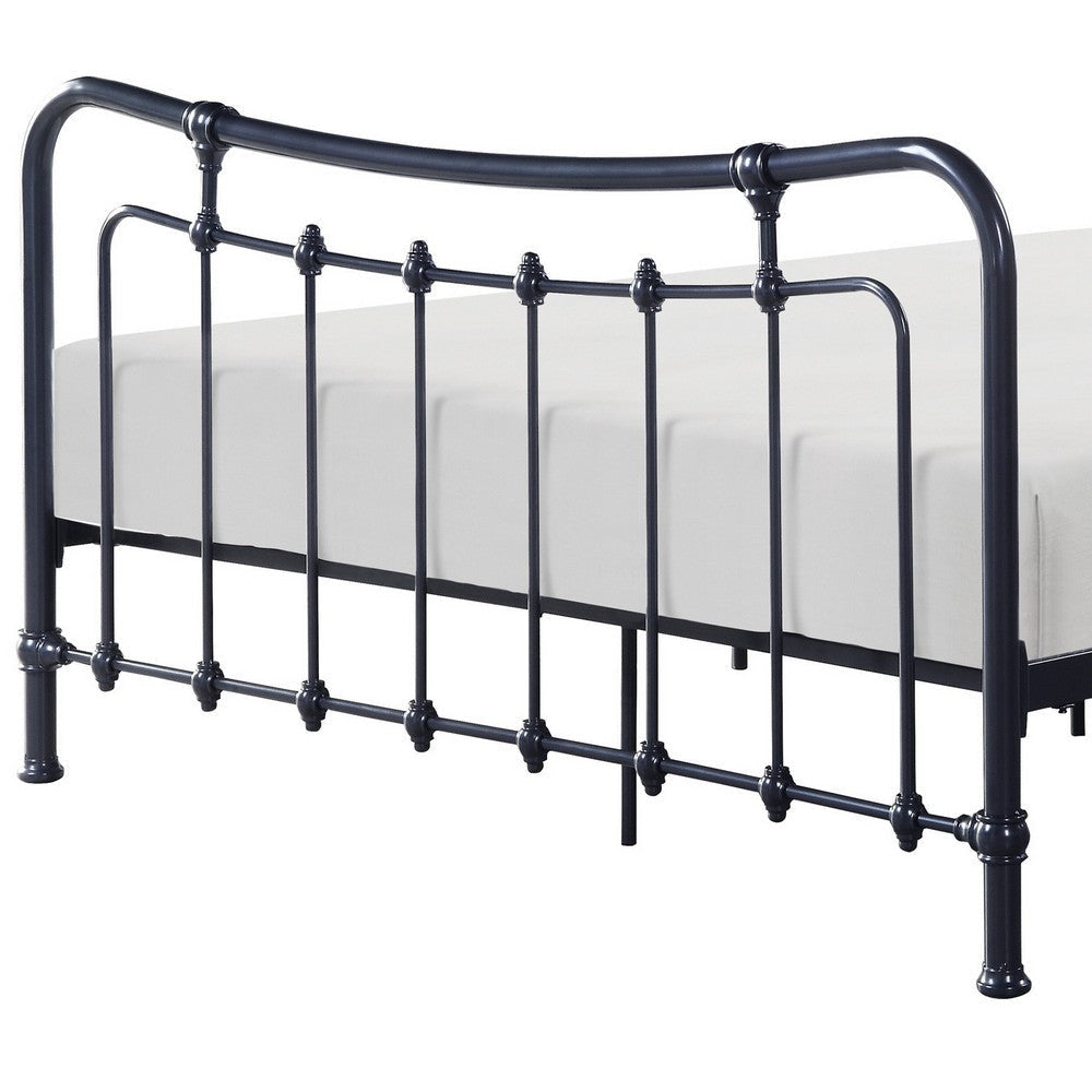 Ryan Full Size Metal Bed Platform Foundation Black Curved Spindle Frame By Casagear Home BM316838