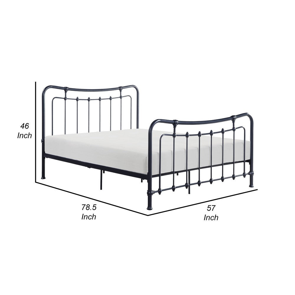 Ryan Full Size Metal Bed Platform Foundation Black Curved Spindle Frame By Casagear Home BM316838