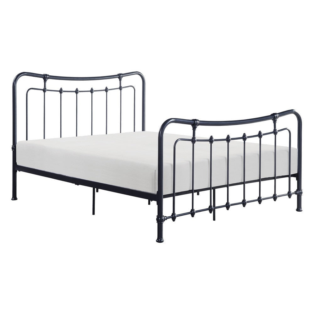 Ryan Full Size Metal Bed, Platform Foundation, Black Curved Spindle Frame By Casagear Home