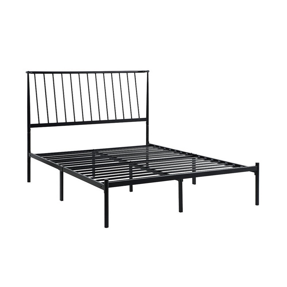 Angie Full Platform Metal Bed Subtly Angled Slats on Headboard Black By Casagear Home BM316840